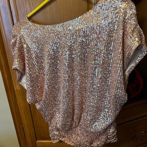 Gibson Sparkling Rose Gold Sequin Top